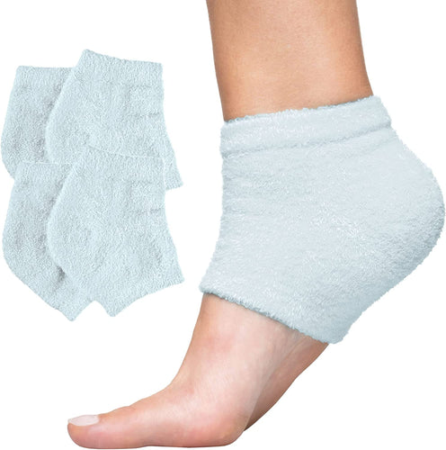 Moisturizing Heel Socks 2 Pairs Gel Lined Fuzzy Toeless Spa Socks to Heal and Treat Dry, Cracked Heels While You Sleep (Regular, Slate)