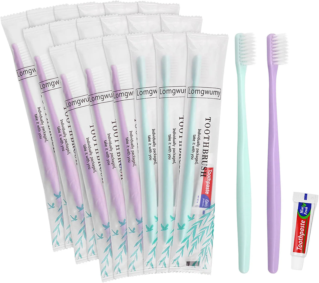 Disposable Toothbrush, Toothbrush Bulk, Bulk Toothbrush and Toothpaste Sets, Individually Packaged, 2 Colors, Delicate and Practical, Suitable for Hotel, Home, Camping, Travel (PACK-30)