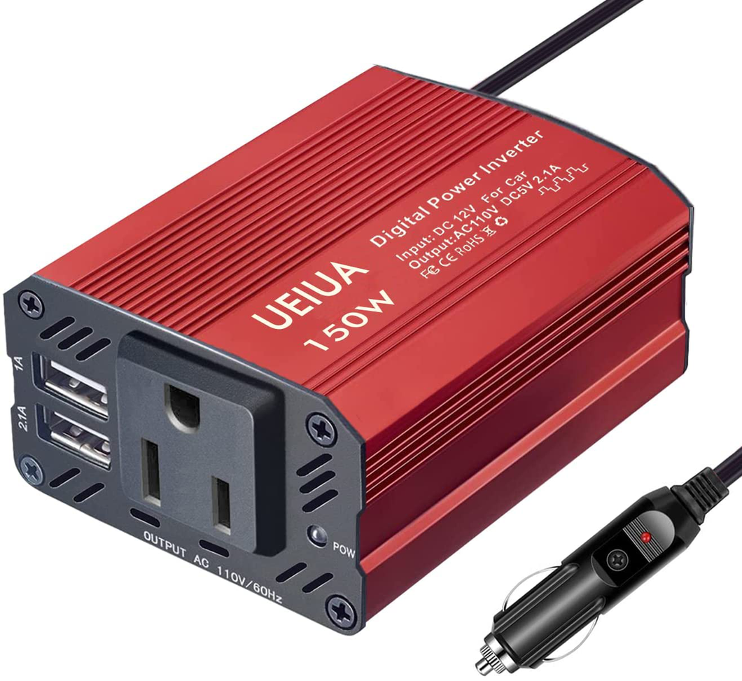 Car Power Inverter,150W Power Inverter for Car, Car Inverter Power Outlet DC 12V to 110V AC Converter Outlet Charger with 2.1A 1A Dual USB Charger for Phone, Ipad, Laptop, Camera, Camping, Etc