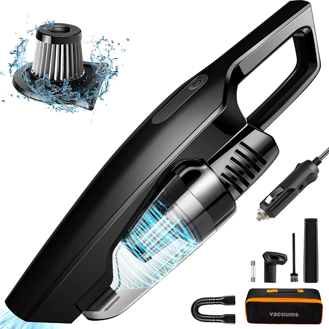 Portable Car Vacuum Cleaner High Power 150W/8000Pa, Handheld Vacuum W/16.4Foot Cable, DC12V, Auto Accessories Kit for Interior Detailing and Car Interior Kit - Black