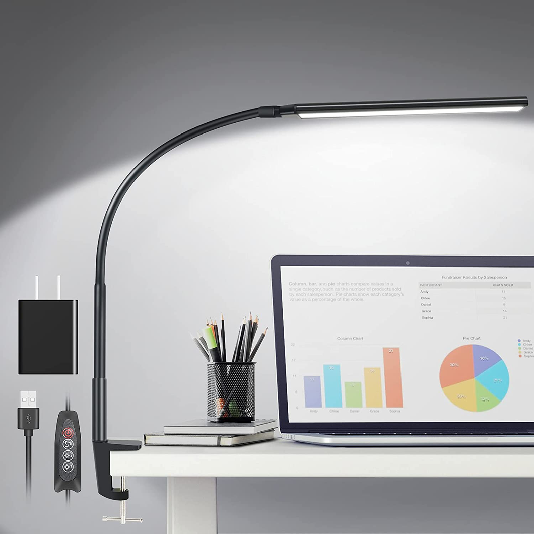 Desk Lamp with Clamp, Led Desk Lights, 360° Adjustable Architect Clip on Gooseneck Table Lamp -10W Memory Eye-Care Stepless Dimming, 3 Color 10 Lighting Modes for Home Office Dorm Reading Study