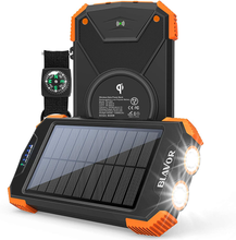 Load image into Gallery viewer, Solar Power Bank, Qi Portable Charger 10,000Mah External Battery Pack Type C Input Port Dual Flashlight, Compass, Solar Panel Charging (Orange)
