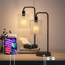 Load image into Gallery viewer, Set of 2 Touch Control Bedside Lamp Table Lamp with Type C Port, Touch Lamp with Glass Shade, LED Bulb Included, BYBLIGHT 3-Way Dimmable Reading Desk Lamps for Living Room, Bedroom
