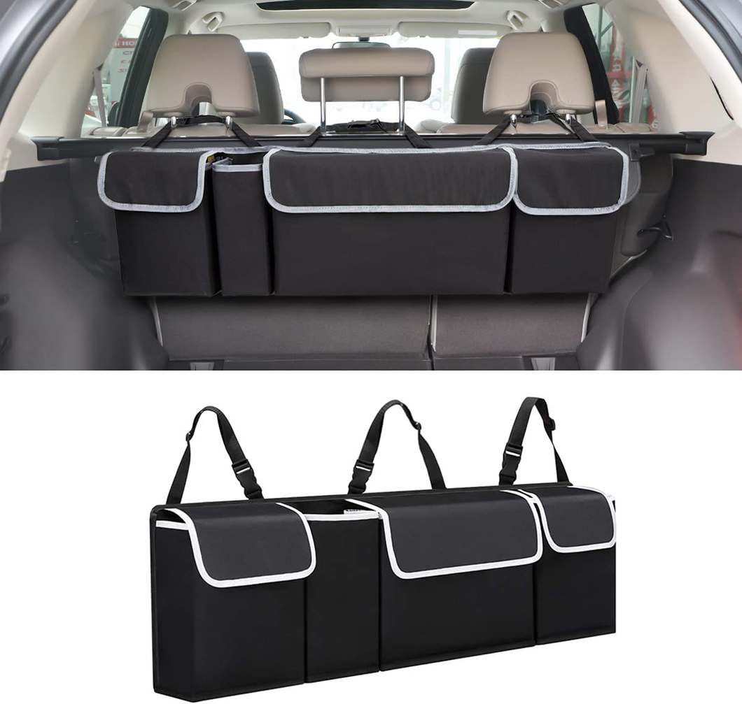 Car Trunk Organizer and Storage, Backseat Hanging Organizer for SUV, Truck, MPV, Waterproof, Collapsible Cargo Storage Bag with 4 Pockets, Car Interior Accessories 