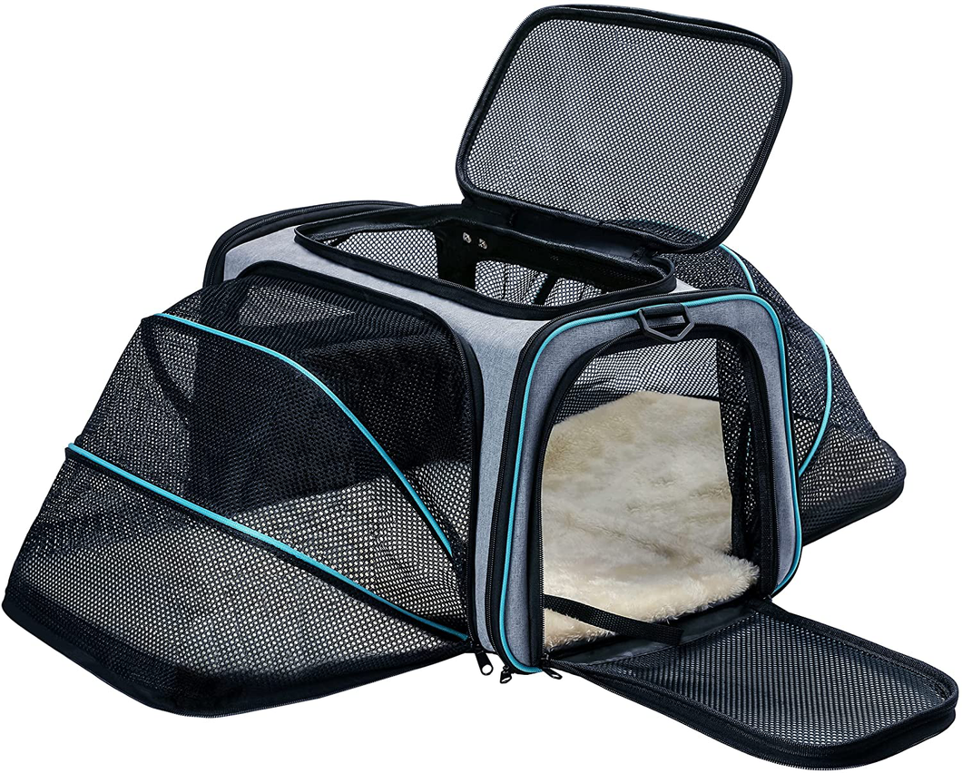 Cat Dog Carrier - Airline Approved Expandable Soft-Sided Pet Carrier with Removable Fleece Pad and Pockets, for Cats/Puppy and Small Animals