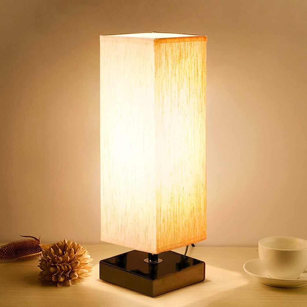 Small Table Lamp for Bedroom - Bedside Lamps for Nightstand, Minimalist Solid Wood Night Stand Light Lamp with Square Fabric Shade, Desk Reading Lamp for Kids Room Living Room Office Dorm