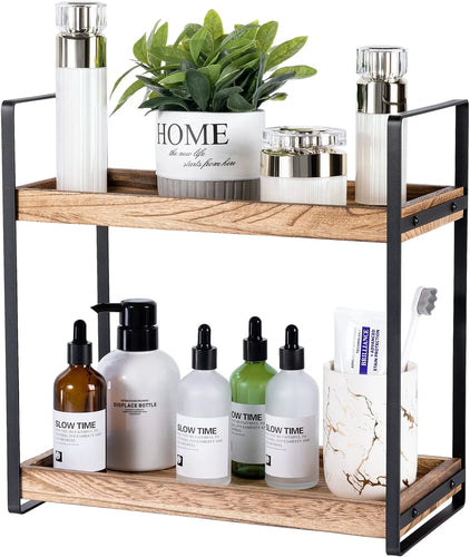 2-Tier Countertop Organizer for Bathroom Counter -  Wood Bathroom Counter Organizers Shelf for Vanity, Bathrooms and Other Tabletops