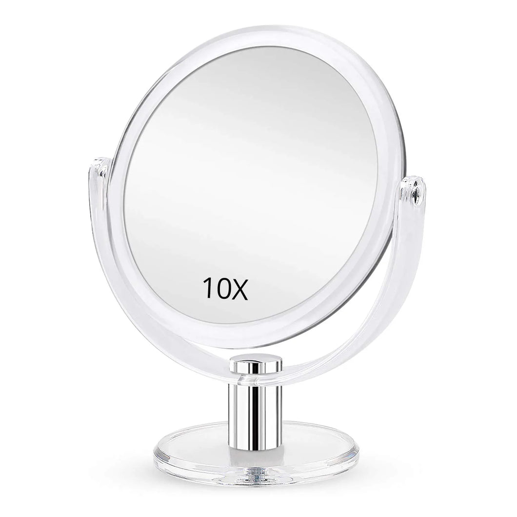 Magnifying Makeup Mirror-  Double Sided 7 Inch Tabletop Mirror with 1X & 10X Magnification with Stand and 360° Rotation, Acrylic