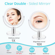 Load image into Gallery viewer, Magnifying Makeup Mirror-  Double Sided 7 Inch Tabletop Mirror with 1X &amp; 10X Magnification with Stand and 360° Rotation, Acrylic
