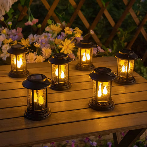 Outdoor Solar Candles Lights Flickering Decorative Lantern Stake Lighting for Garden, Backyard, Lawn, Pathway, Patio Accessories and Decor ( 6 Pack , Black )