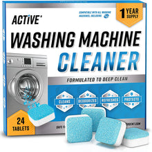 Load image into Gallery viewer, Washing Machine Cleaner Descaler 24 Pack - Deep Cleaning Tablets for HE Front Loader &amp; Top Load Washer, Septic Safe Eco-Friendly Deodorizer, Clean inside Drum and Laundry Tub Seal - 12 Month Supply
