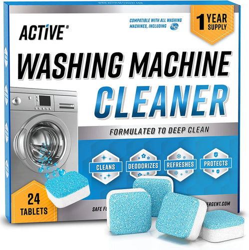 Washing Machine Cleaner Descaler 24 Pack - Deep Cleaning Tablets for HE Front Loader & Top Load Washer, Septic Safe Eco-Friendly Deodorizer, Clean inside Drum and Laundry Tub Seal - 12 Month Supply