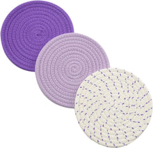 Load image into Gallery viewer, Potholders Set Trivets Set 100% Pure Cotton Thread Weave Hot Pot Holders Set (Set of 3) Stylish Coasters, Hot Pads, Hot Mats,Spoon Rest for Cooking and Baking by Diameter 7 Inches (4 Color Variants)
