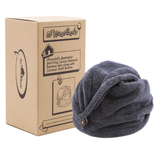 Load image into Gallery viewer, Hair Towel Wrap | Luxury Rapid-Dry Hair-Drying Turban | Ultra Soft and Quick Drying Absorbent Charcoal Fiber, with Coconut Shell Button - Gray

