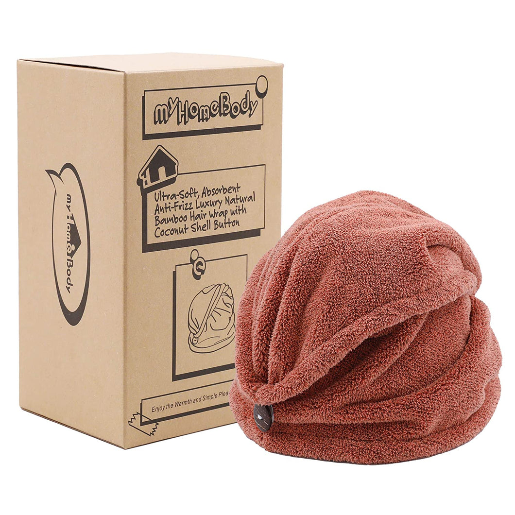 Hair Towel Wrap | Luxury Rapid-Dry Hair-Drying Turban | Ultra Soft and Quick Drying Absorbent Charcoal Fiber, with Coconut Shell Button - Gray