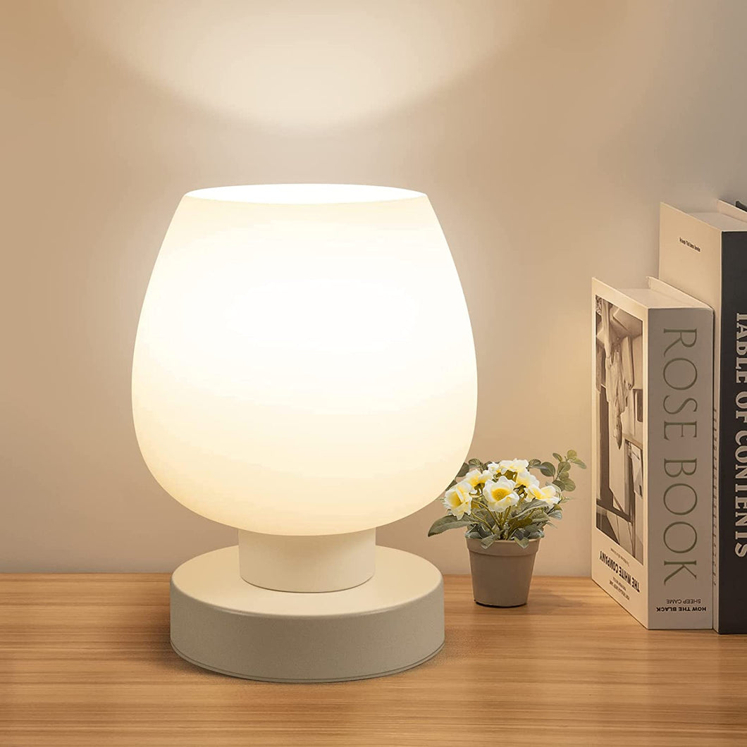 Bedside Table Lamp with Touch - Modern Small Lamp for Bedroom Living Room Nightstand, Desk Lamp with White Opal Glass Lamp Shade, Warm LED Bulb, 3 Way Dimmable, Simple Design Christmas Gift